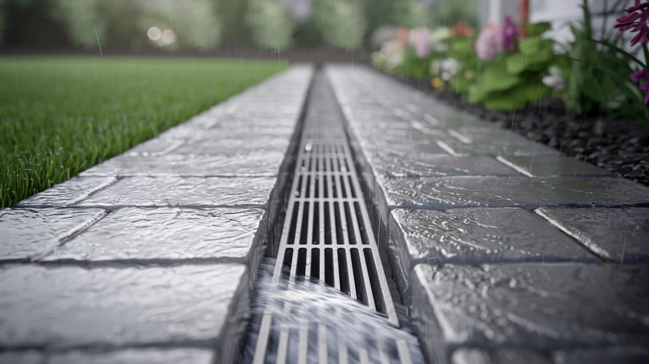 Landscape drainage solution protecting a planting bed