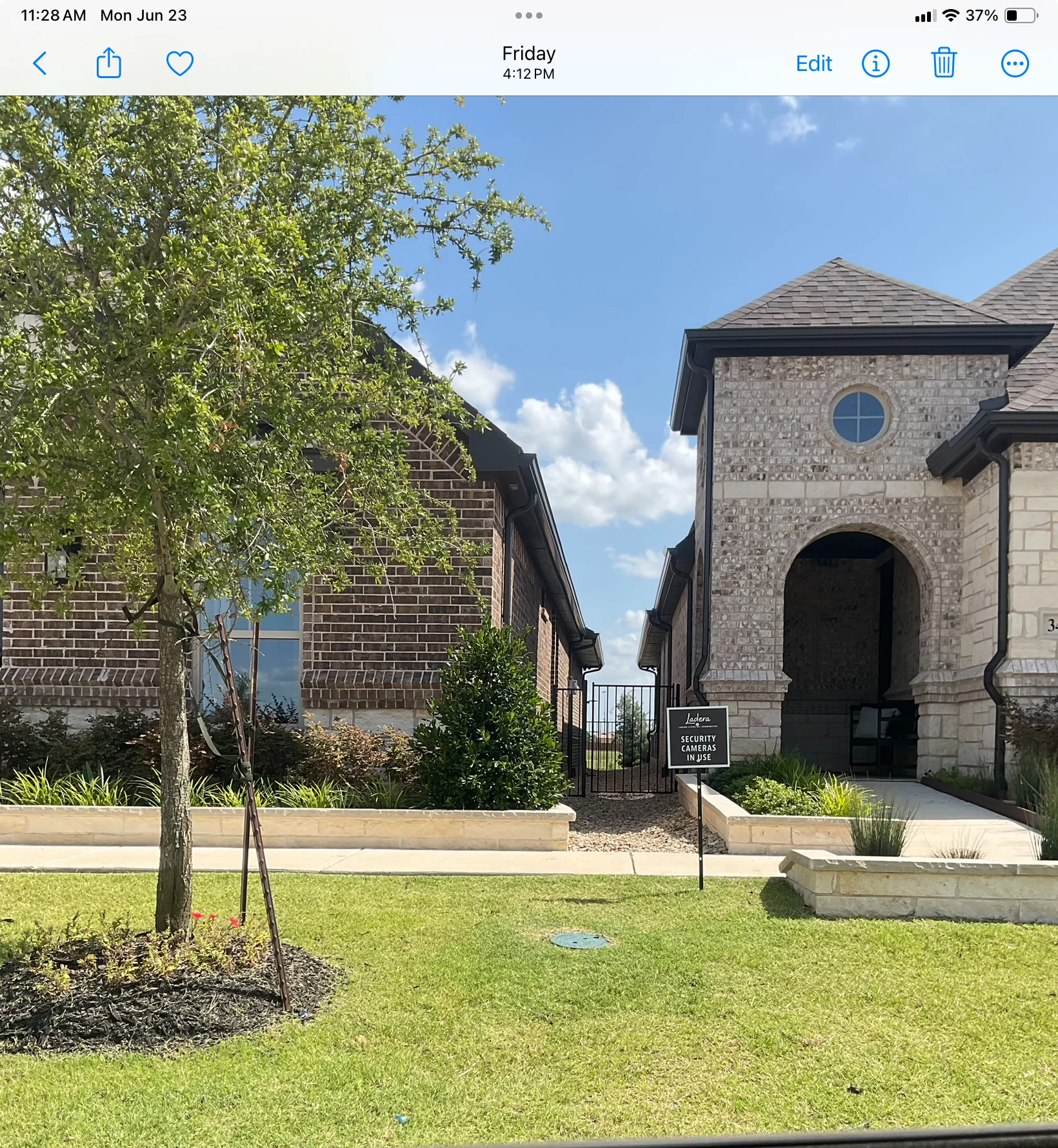 Neatly edged, deep green front lawn treated with balanced slow-release fertilizer